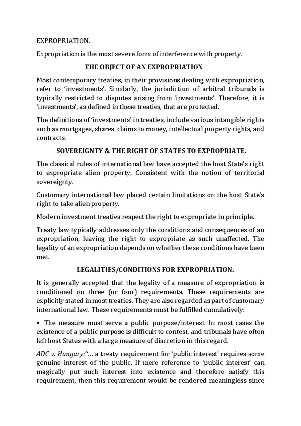 Expropriation and Investment Law: Analysis of Legal Conditions and ...