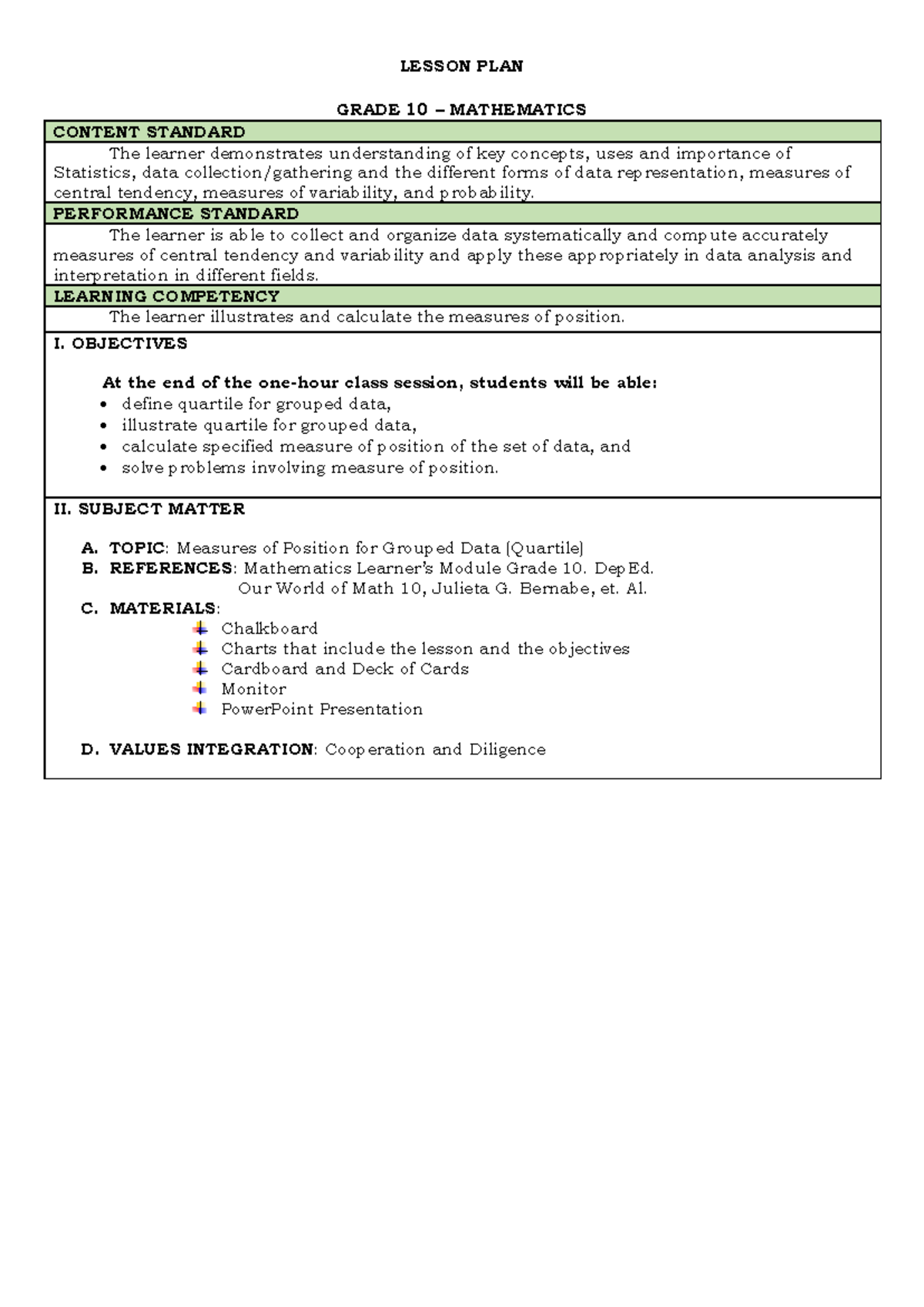 Lesson Plan: Grade 10 Math - Understanding Quartiles & Measures of ...