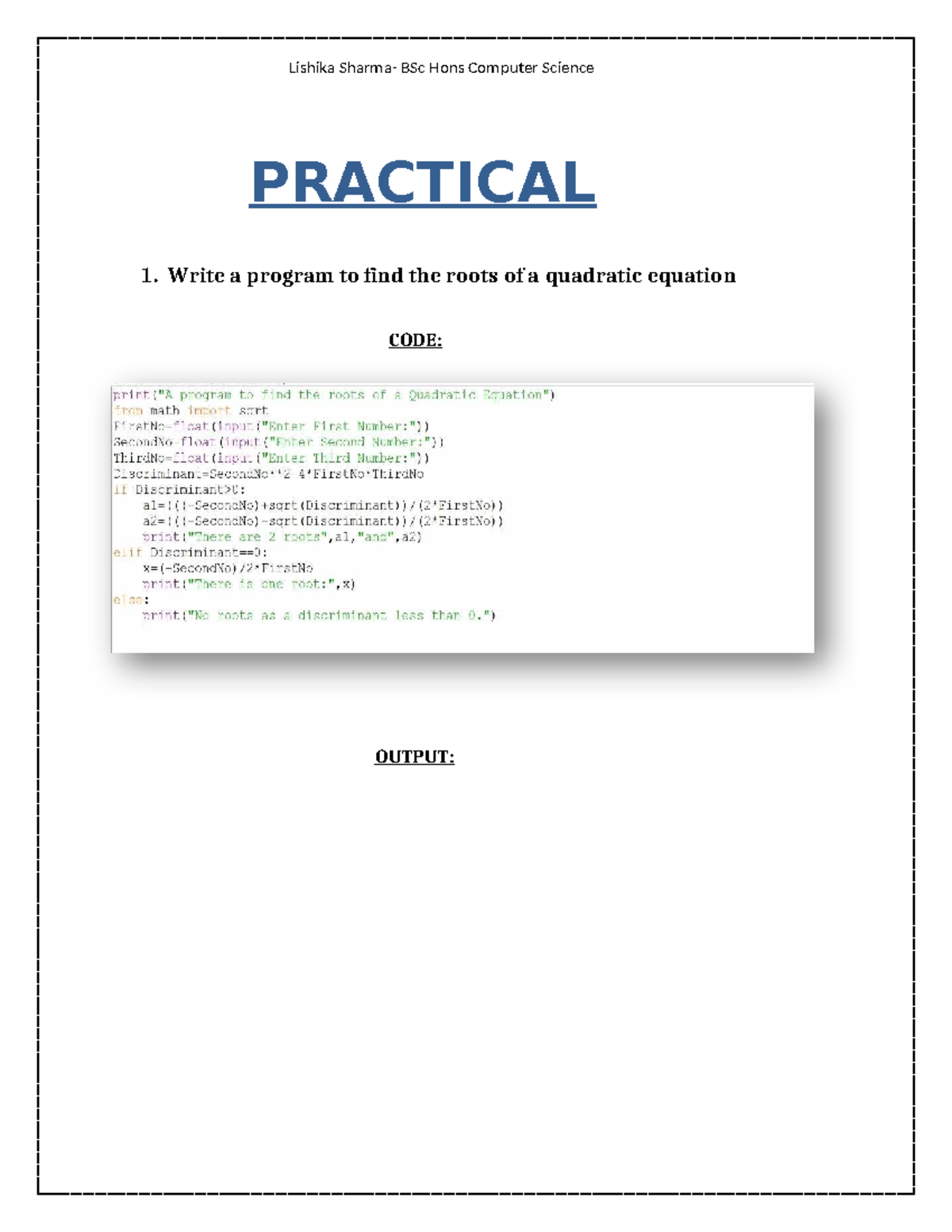 BSc Hons Computer Science Programming Using Python Practical Tasks ...