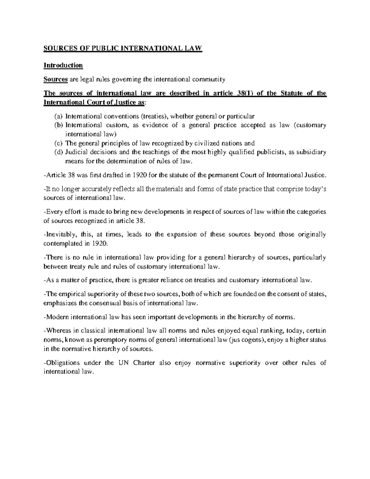 PIL Notes: Understanding the Sources of International Law - Studocu