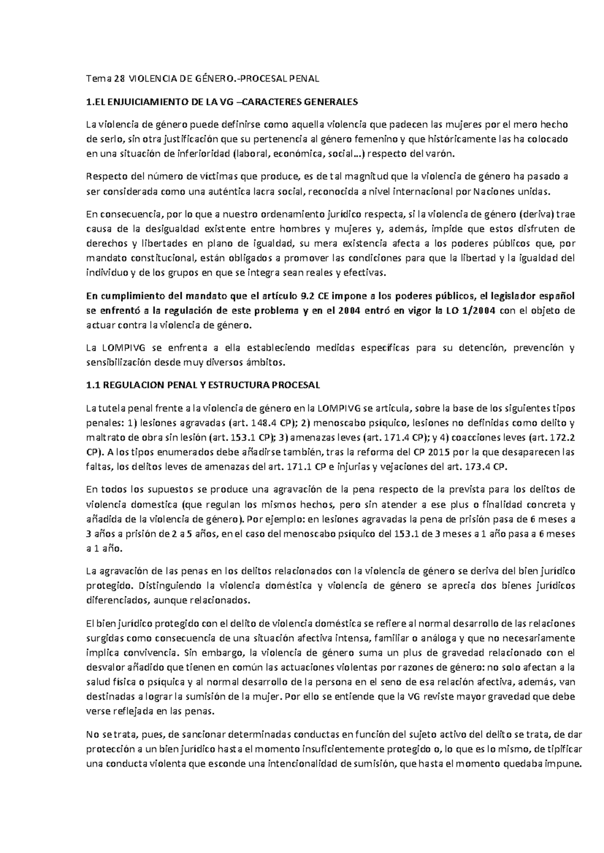 Tema 28 - Violencia de Género: Análisis Procesal Penal y Normativo ...