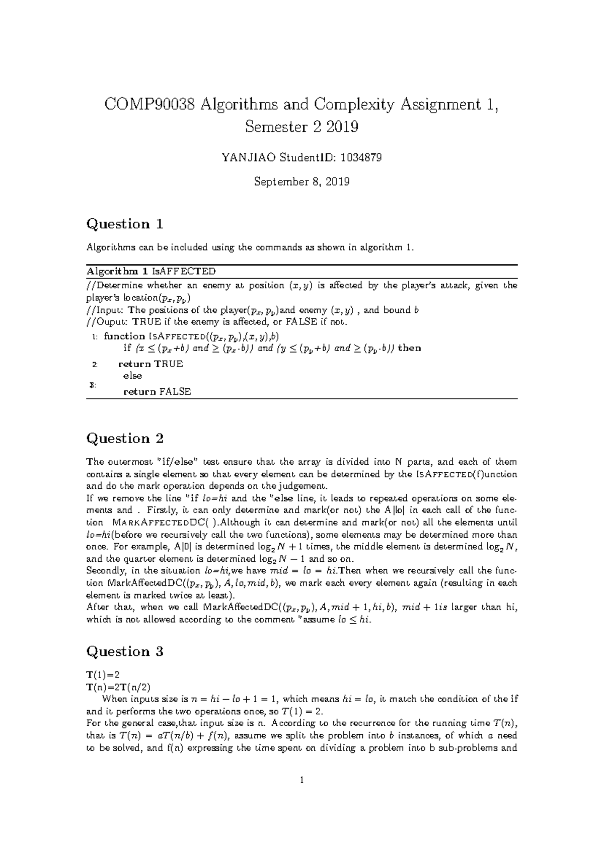 Alg A1 - COMP90038 Algorithms and Complexity Assignment 1, Semester 2 ...