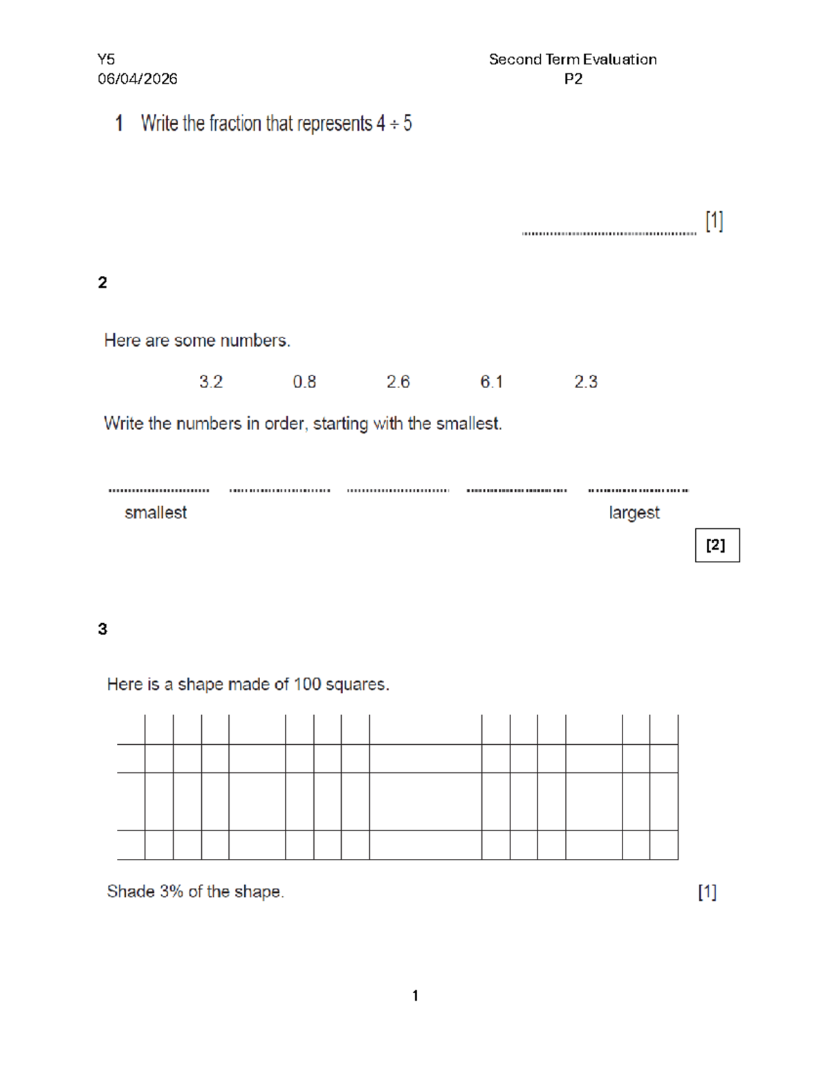 Y5 Second Term Evaluation P2 - Math - 06/04/2026 P 2 3 [2] 06/04/2026 P ...