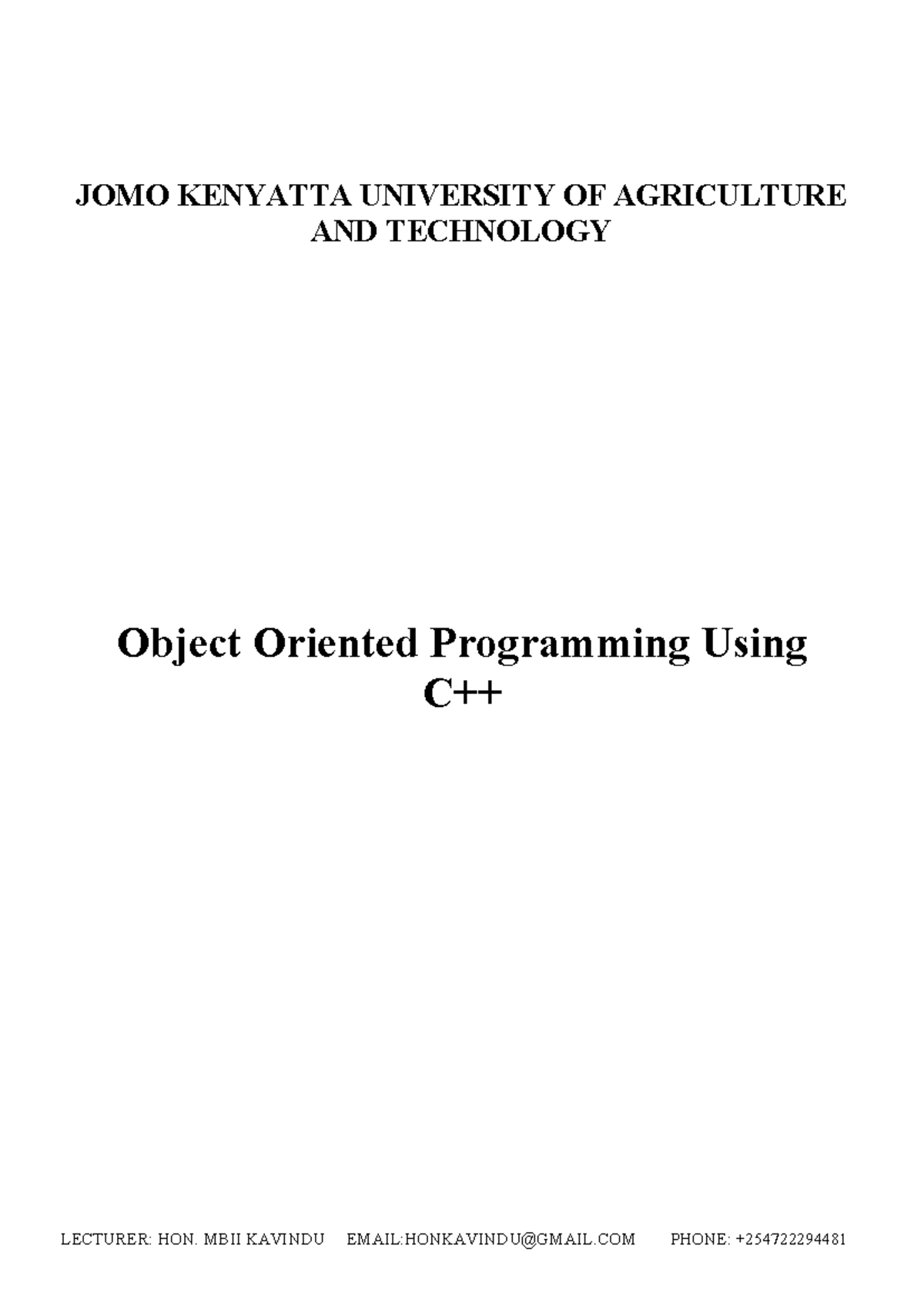 Jkuat OOP Chapter 1 - Introduction to Object Oriented Programming - Studocu