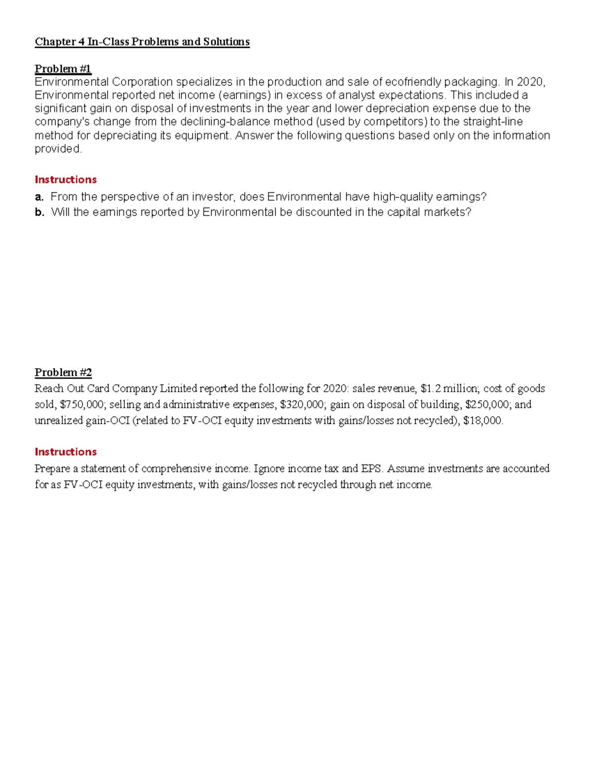 Chapter 4: In-Class Problems & Solutions for Financial Statements ...