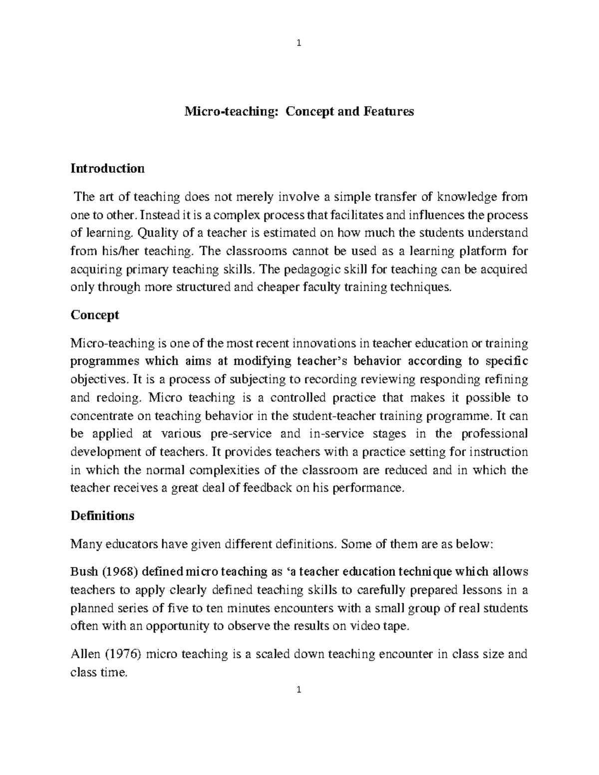 Micro-Teaching Techniques: Concepts and Features for Educators - Studocu