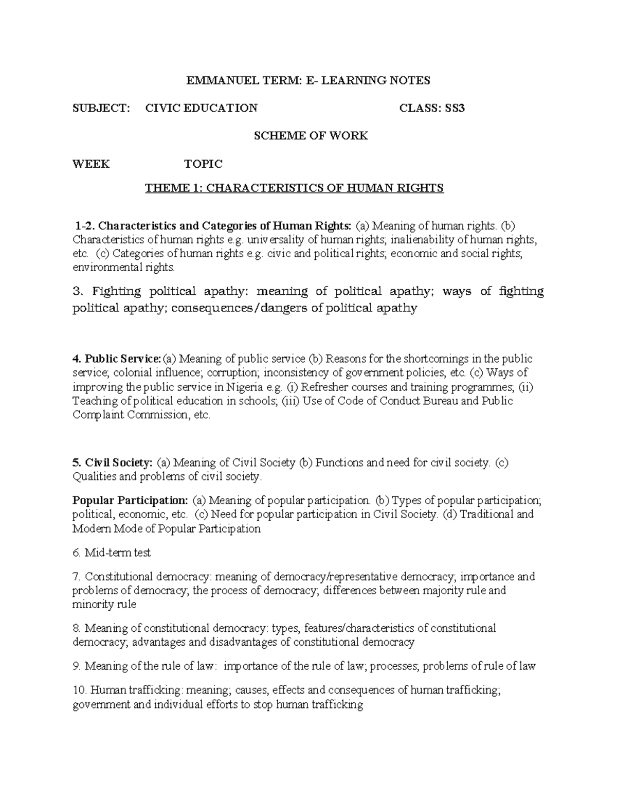 SSS3 Civic Education: Comprehensive Learning Notes on Human Rights and ...