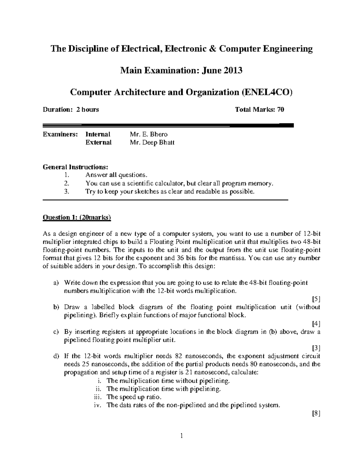 Main Exam ENEL4CO 2013 Plus Solutions - The Discipline of Electrical ...
