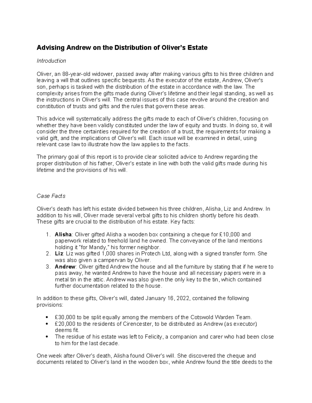 LW6001 Estate Distribution Analysis: Advising Andrew on Trusts & Gifts ...