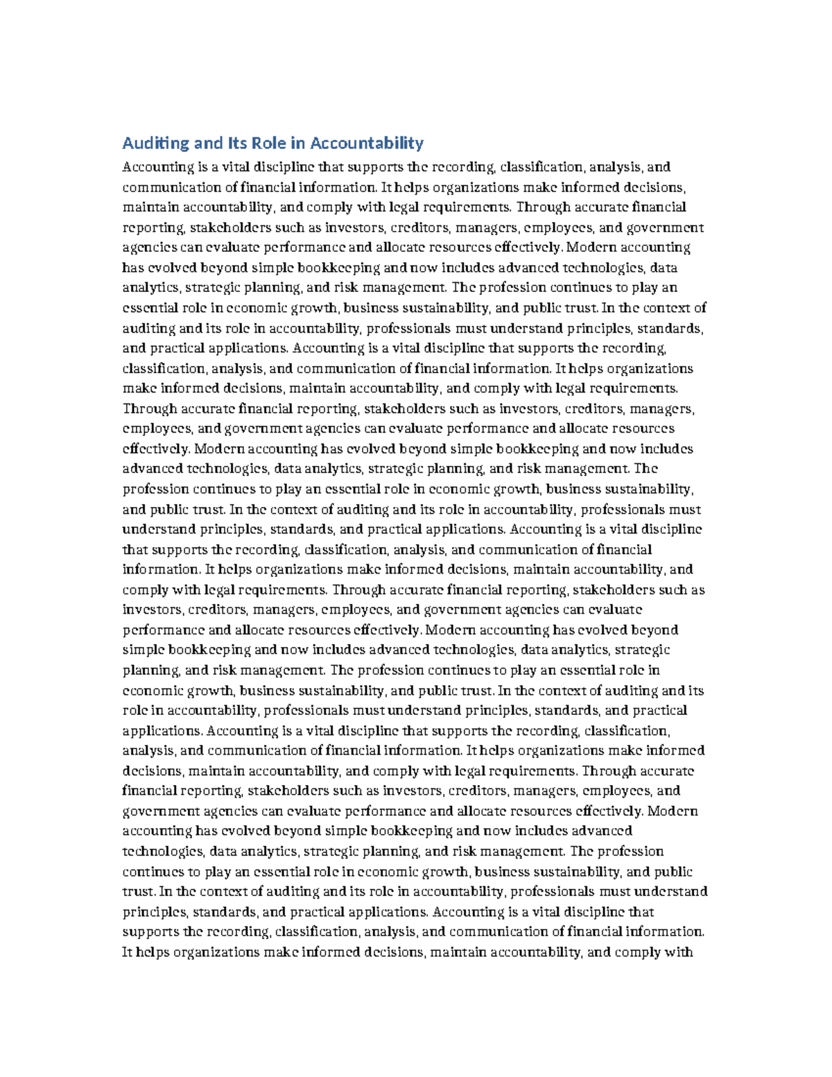 Accounting Essay 4: The Role of Auditing in Accountability - Studocu