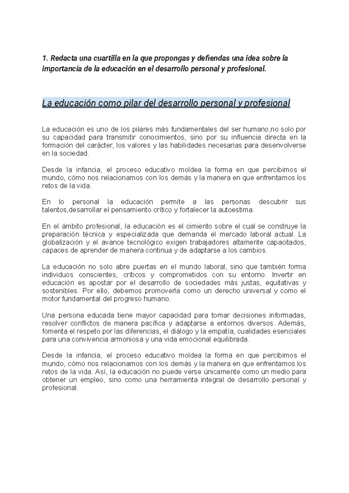 1. Importancia de la Educación en el Desarrollo Personal y Profesional ...