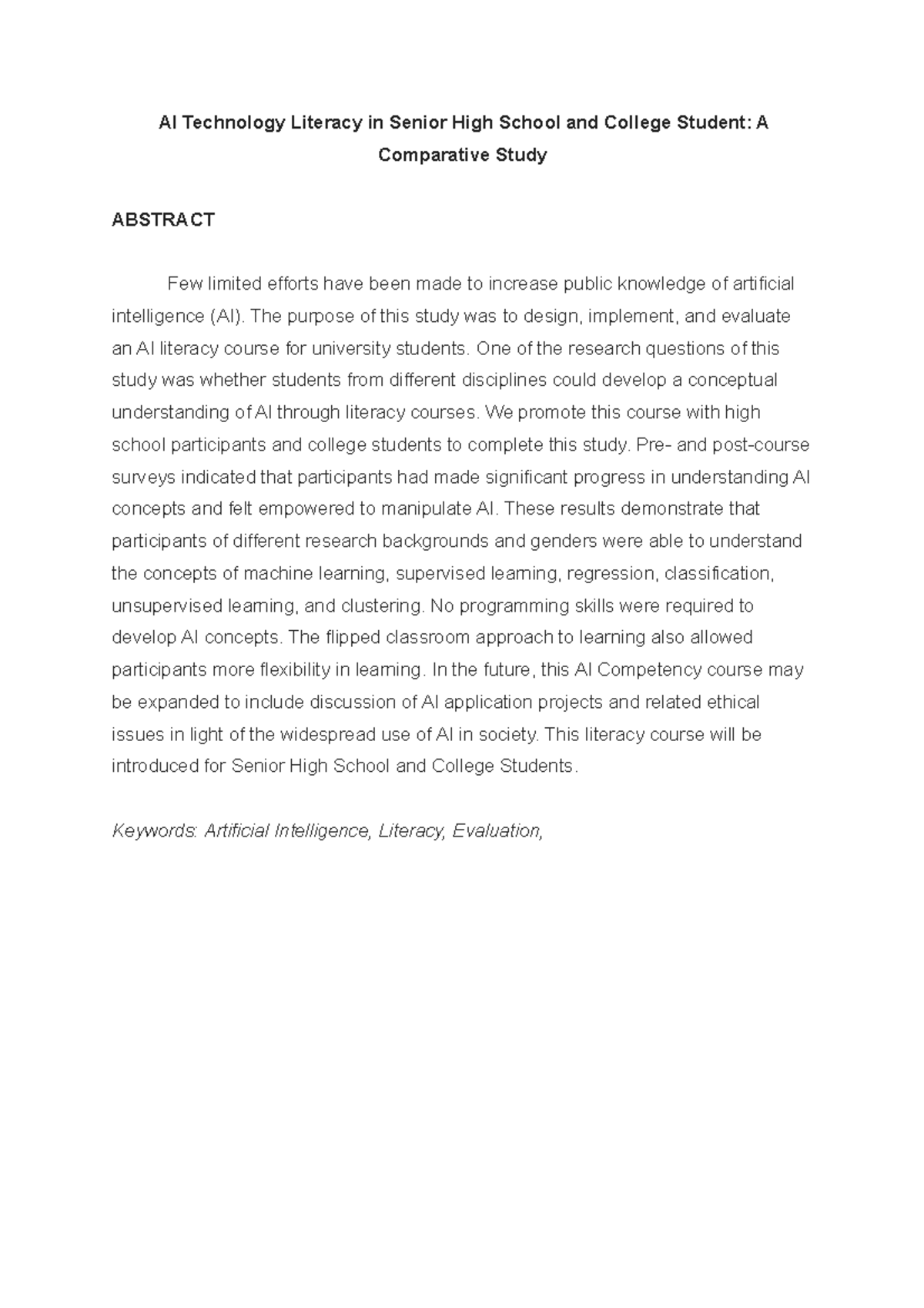 AI Literacy Course Design for Senior High & College Students - Studocu