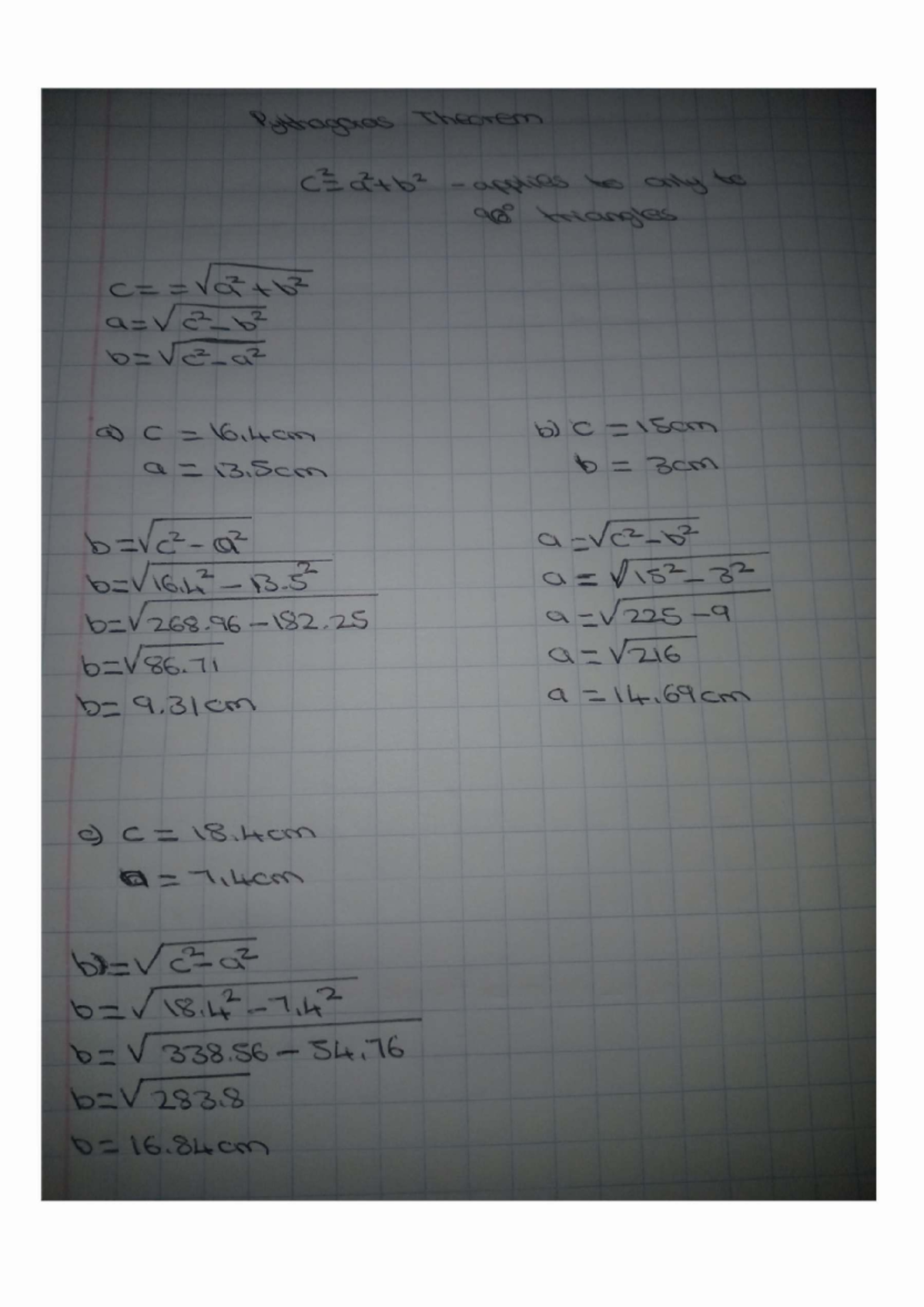 Pythagoras Theorem Notes for 250707 & 225436 Classes - Studocu