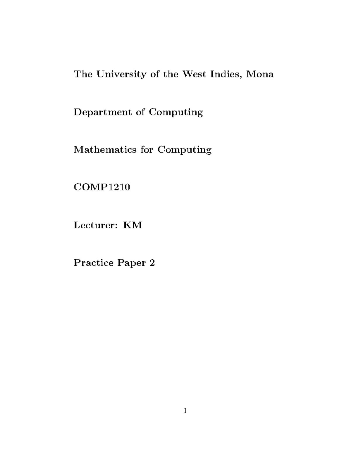COMP1210 Mathematics for Computing Practice Paper 2 - Studocu