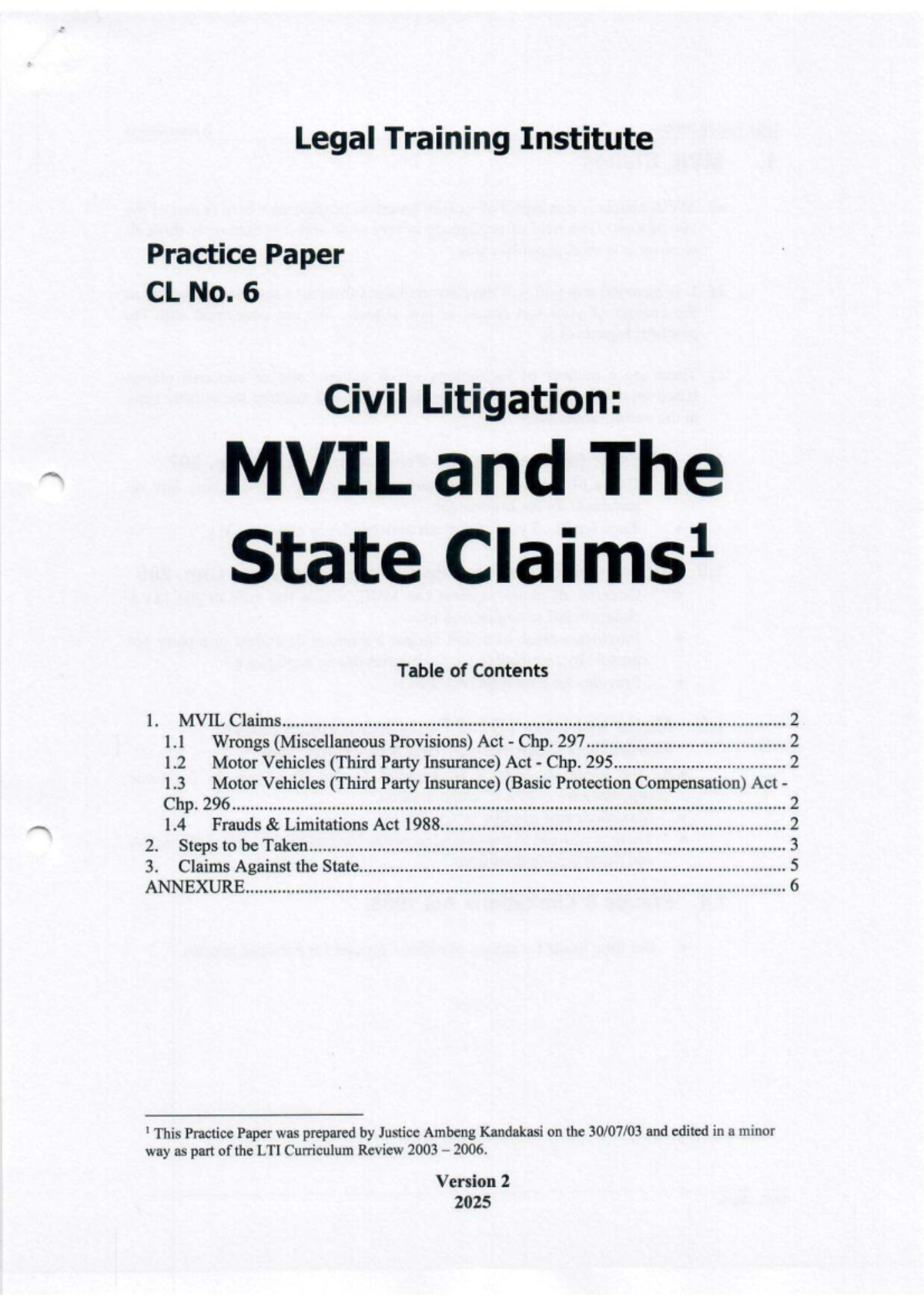 Legal Training Institute Practice Paper CL No. 6: Civil Litigation on ...