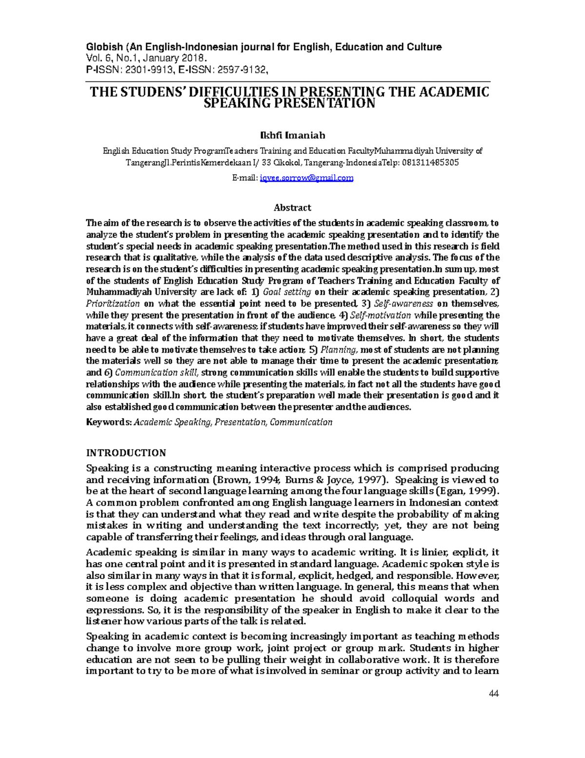 Difficulties in Academic Speaking Presentations: A Study of English ...