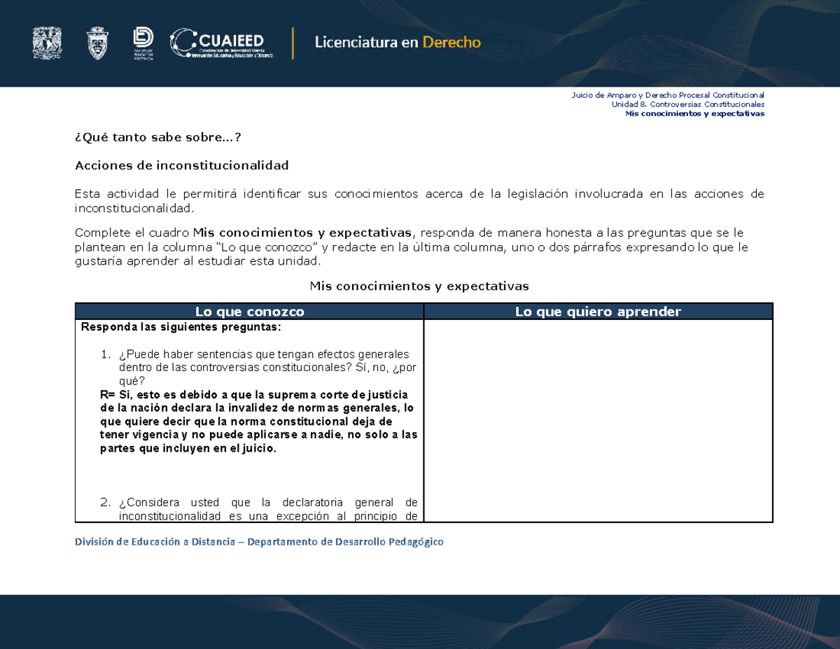 Juicio de Amparo y Derecho Procesal Constitucional U8: Expectativas y ...