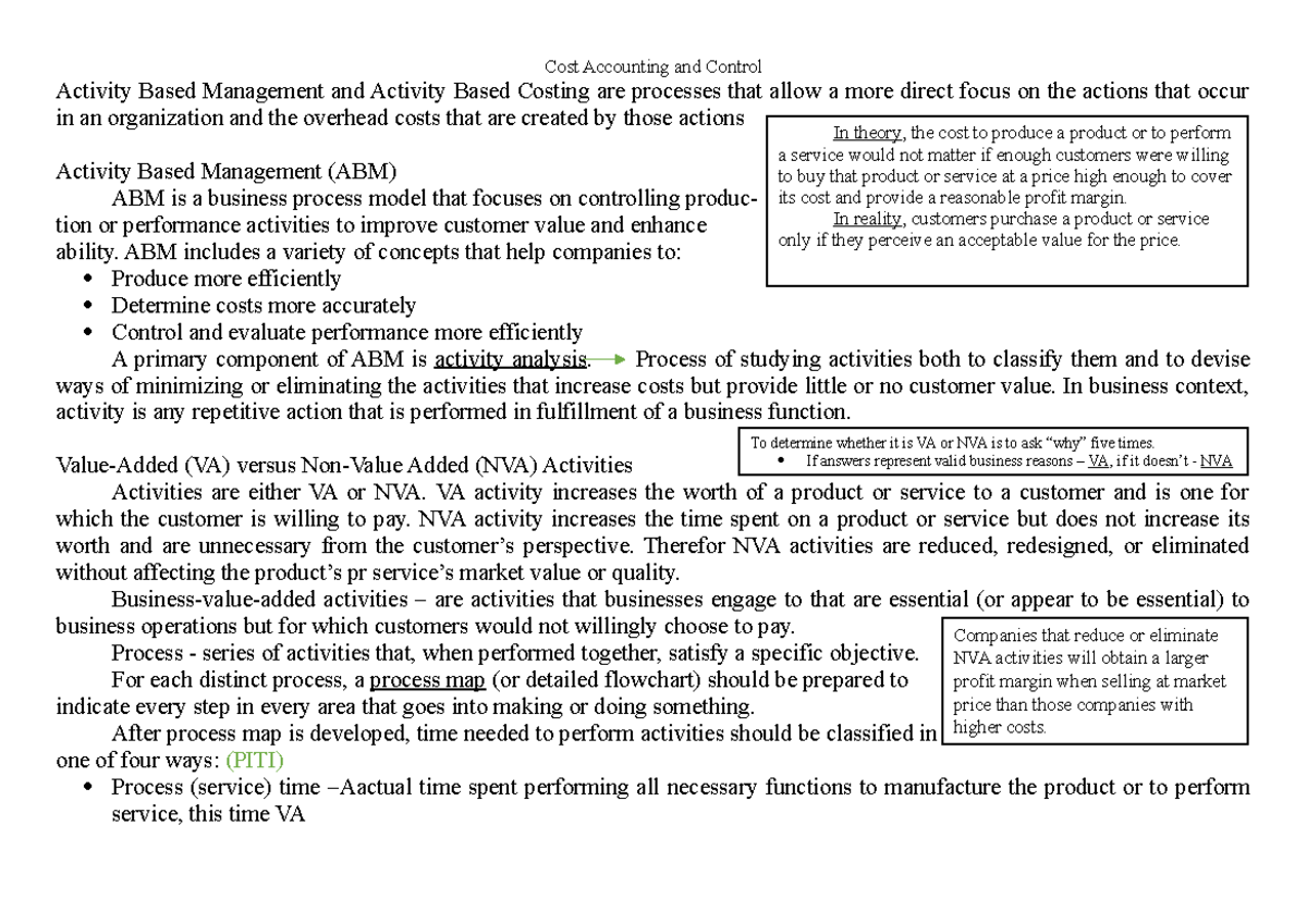 Cost Accounting - Activity-Based management and activity based costing ...