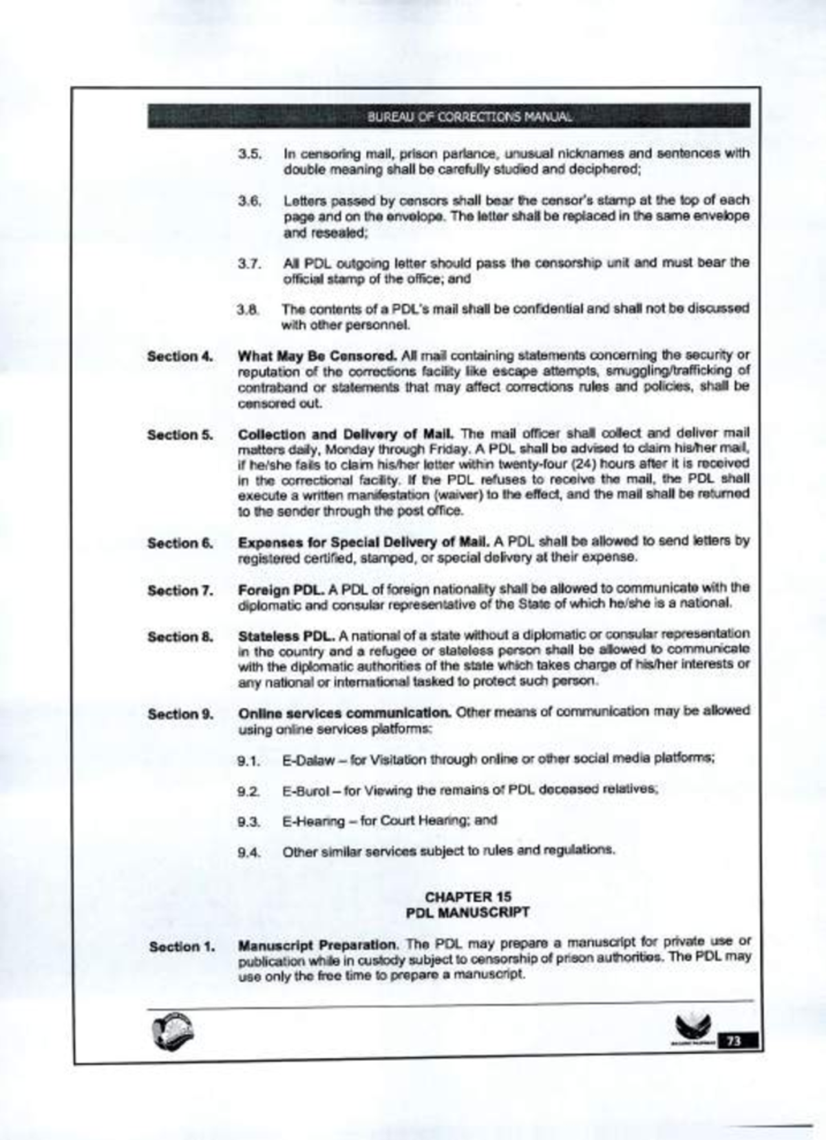 Bucor Manual 2024 - ONAR Censorship Guidelines & PDL Correspondence ...