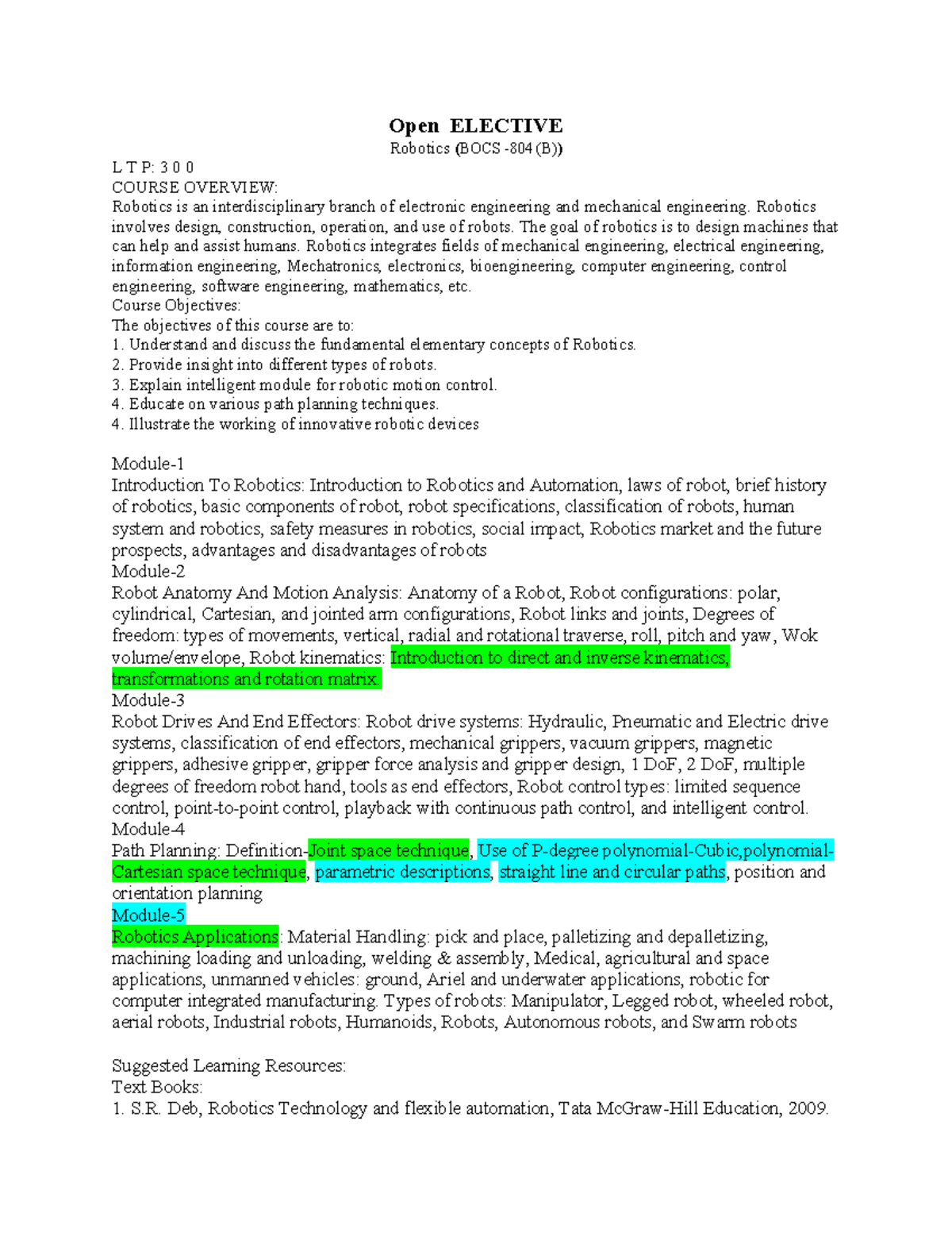 Open Elective Robotics Overview (BOCS (B)) - Course Insights ...