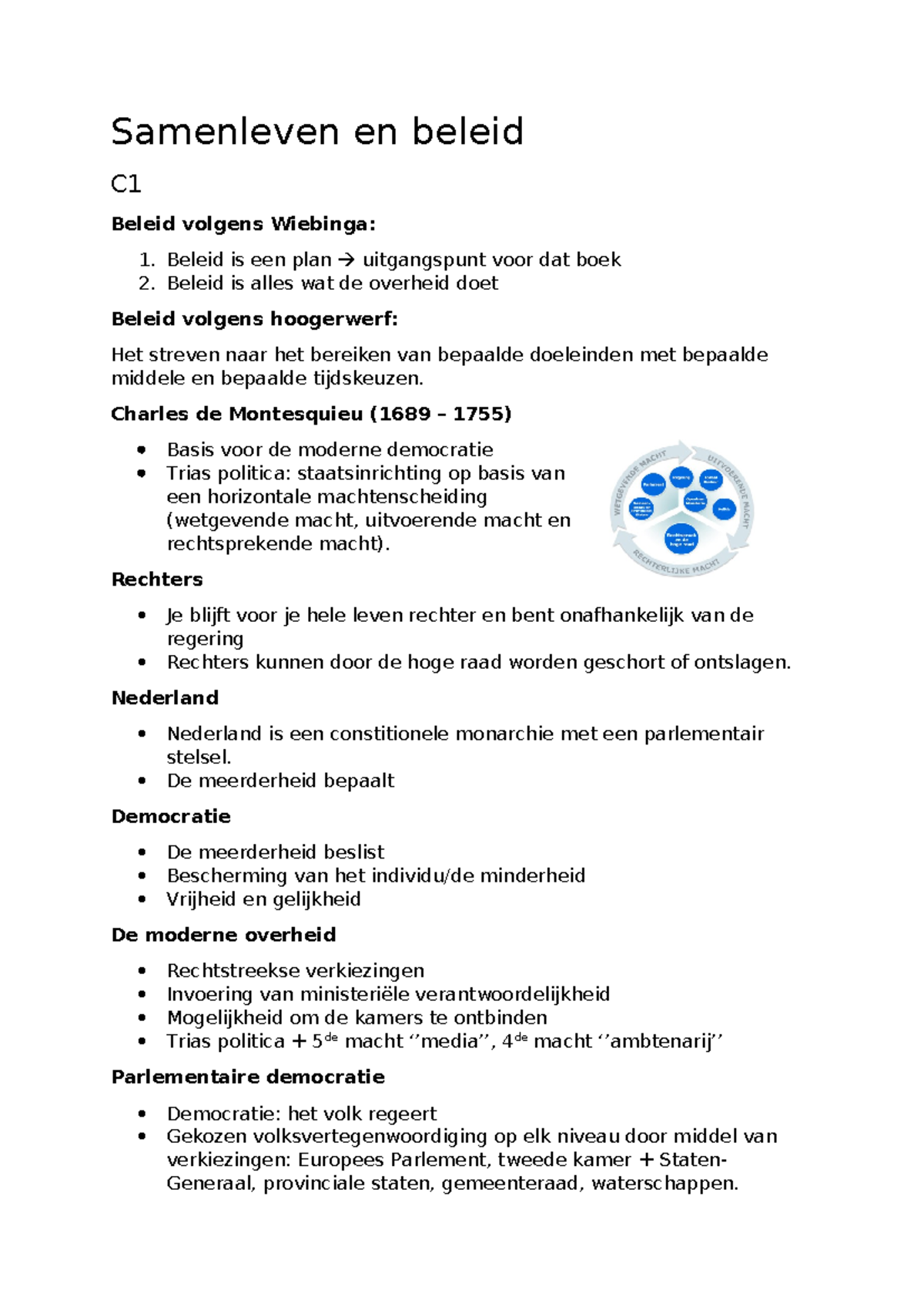 Samenleven en Beleid C1: Samenvatting van Beleidstheorieën en ...