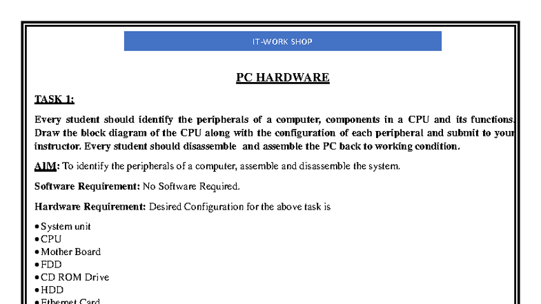 IT Workshop 2023: PC Hardware Task 1 - Identifying Components and ...