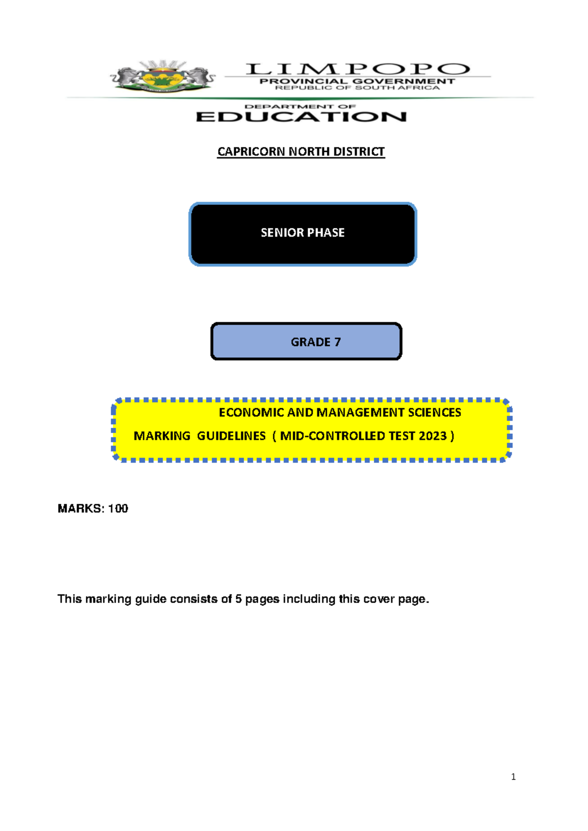 EMS 2023 MID-YEAR Marking Guidelines-1 - SENIOR PHASE GRADE 7 CAPRICORN ...
