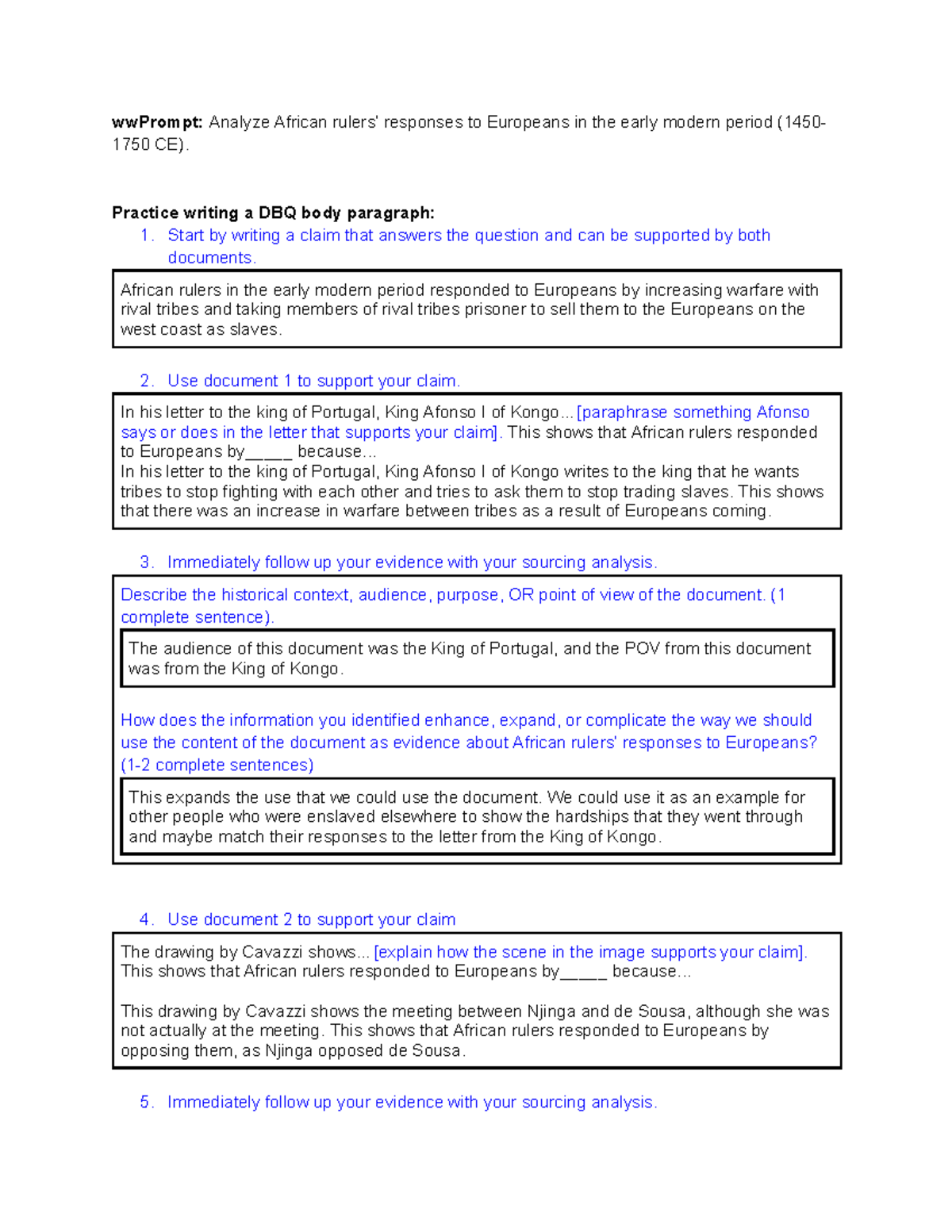 HIST 201: DBQ Body Paragraph on African Responses to Europeans (1450 ...