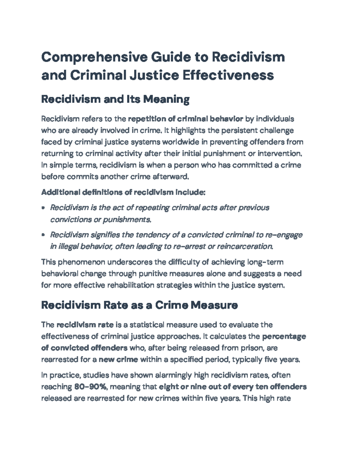 Comprehensive Overview of Recidivism: Challenges in Criminal Justice ...