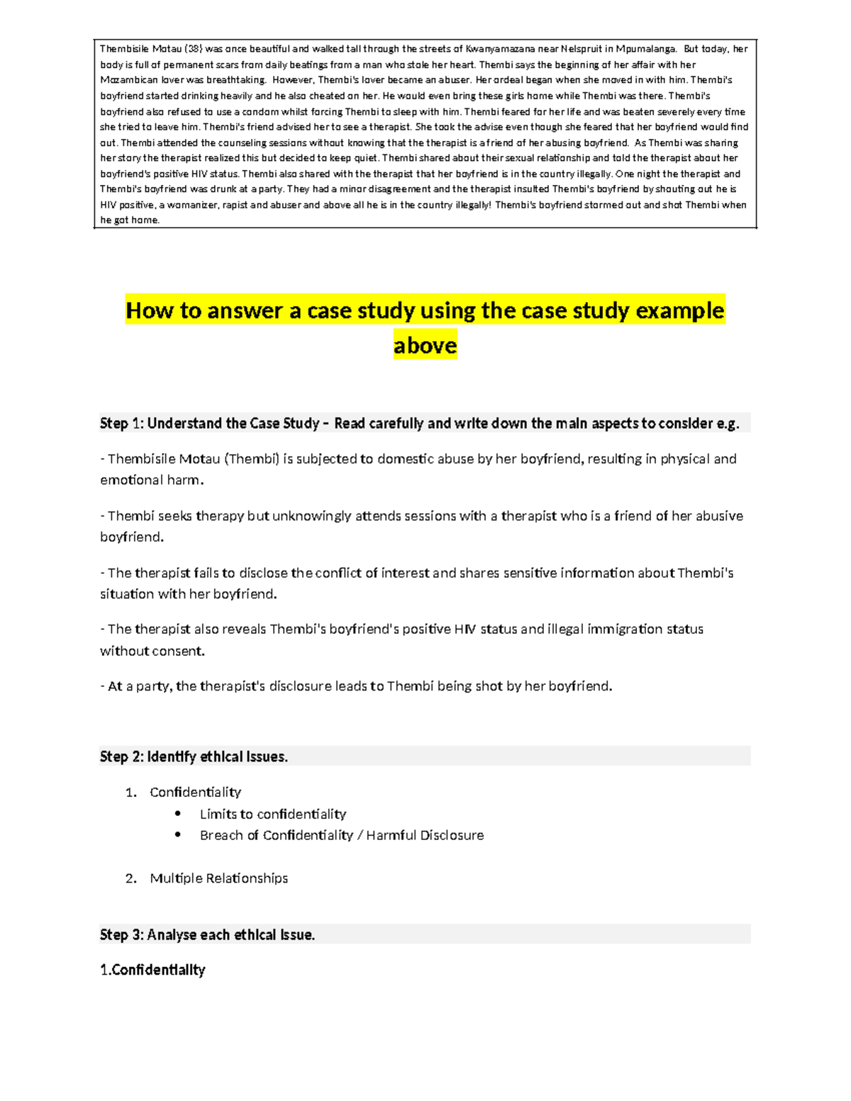 How to answer an ethics case study - Thembisile Motau (38) was once ...