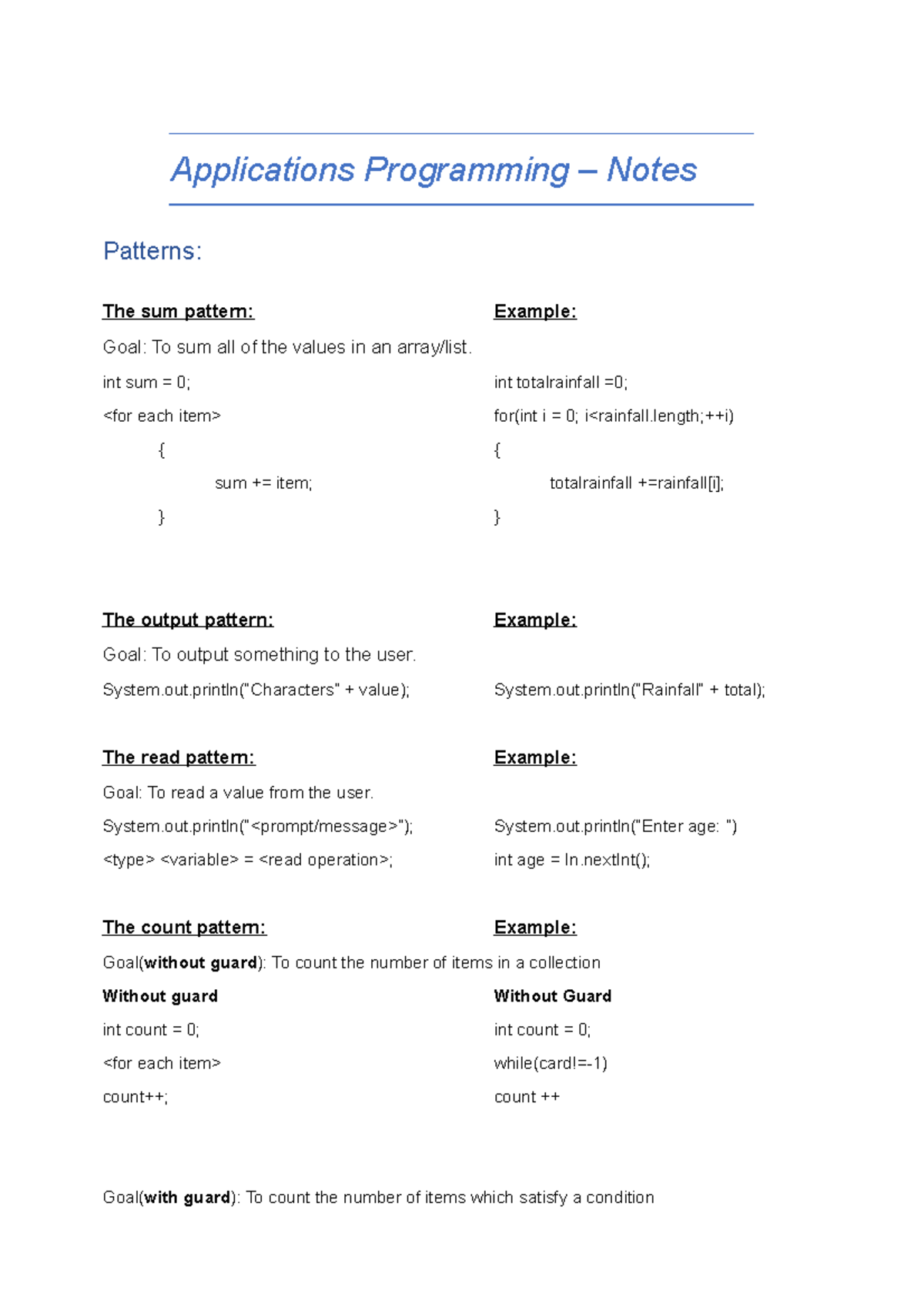 Java Applications Programming Patterns & Notes - App Prog 101 - Studocu