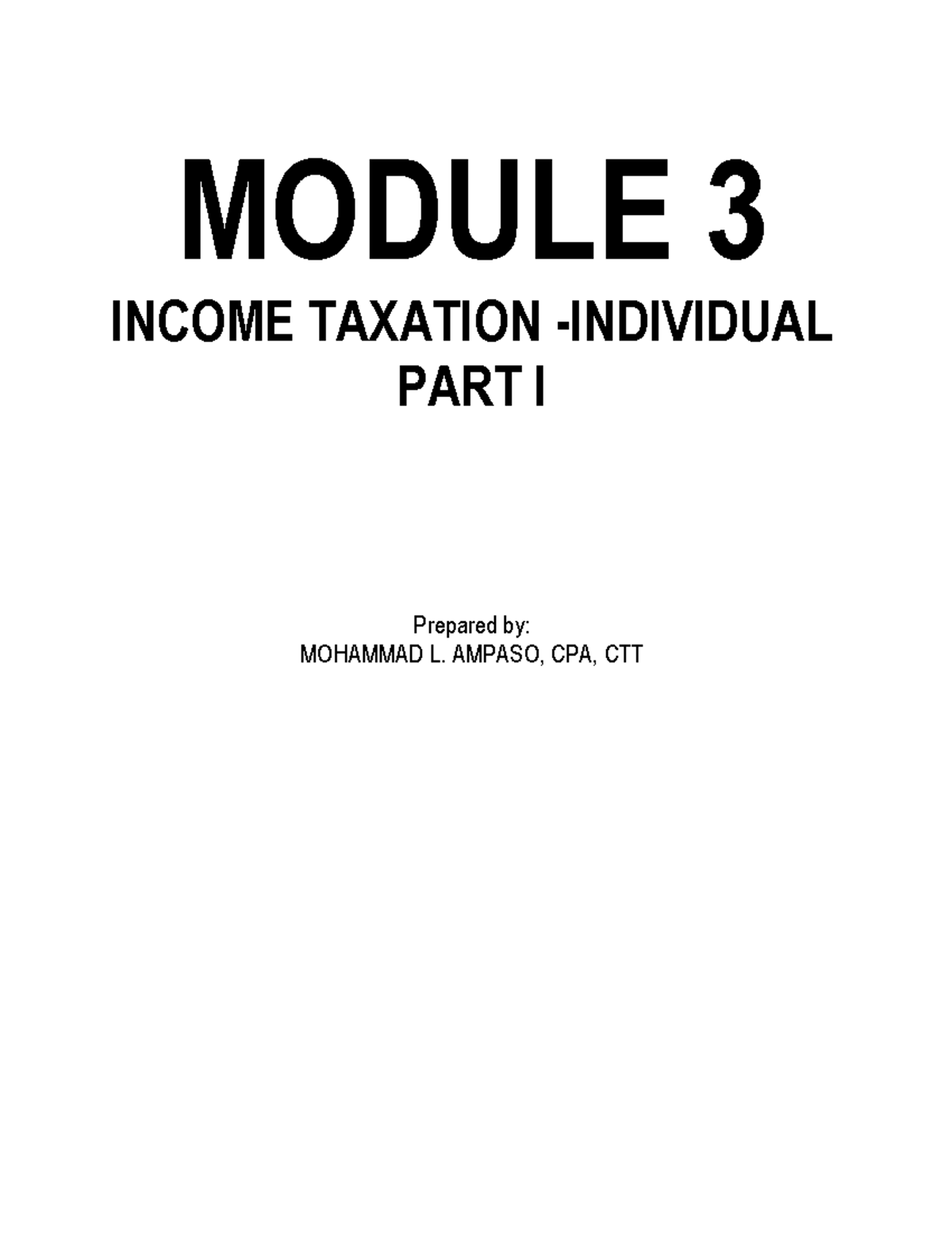 Module 3 - Income Taxation - Individual Part I - Study Guide - Studocu