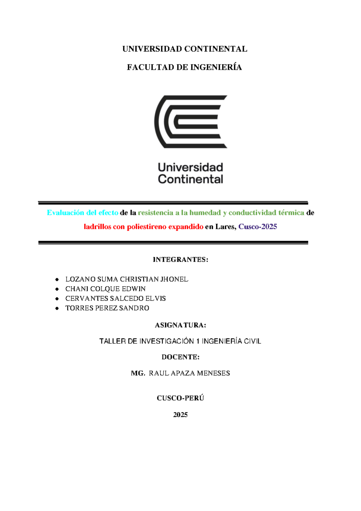 Evaluación de Ladrillos con EPS: Resistencia a Humedad y Conductividad Térmica - - Document Preview