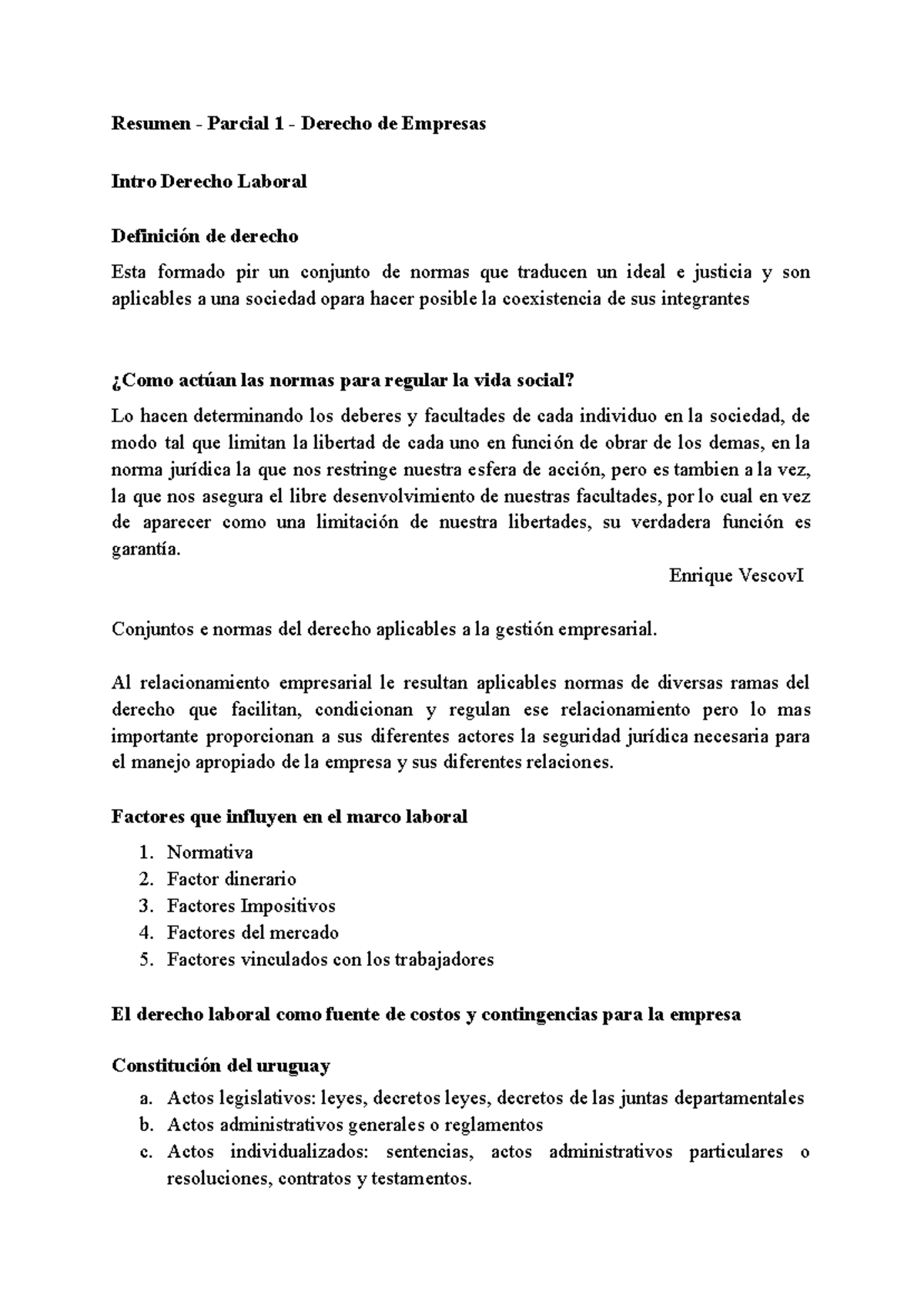 Resumen Parcial 1 - Derecho de Empresas (DE-101) y Derecho Laboral ...