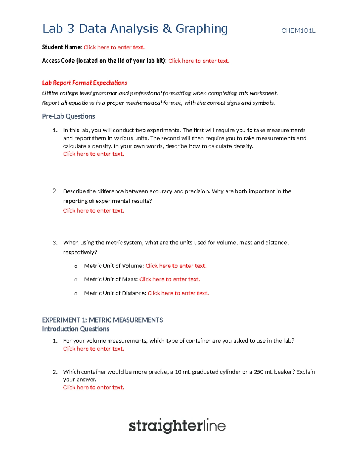 CHEM101L Lab 2 - Final Lab Worksheet for Scientific Method & Hypothesis ...