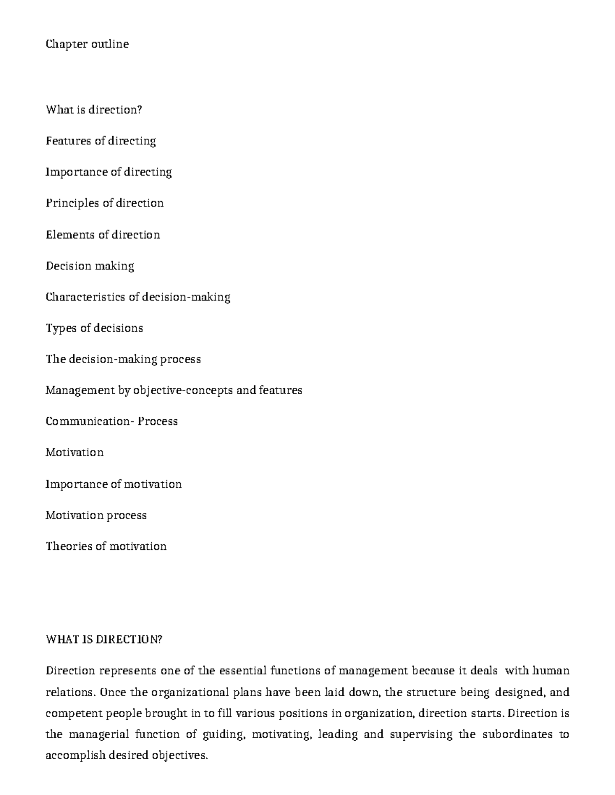 HBC 2105 Lecture Notes: Directing, Decision Making & Motivation ...