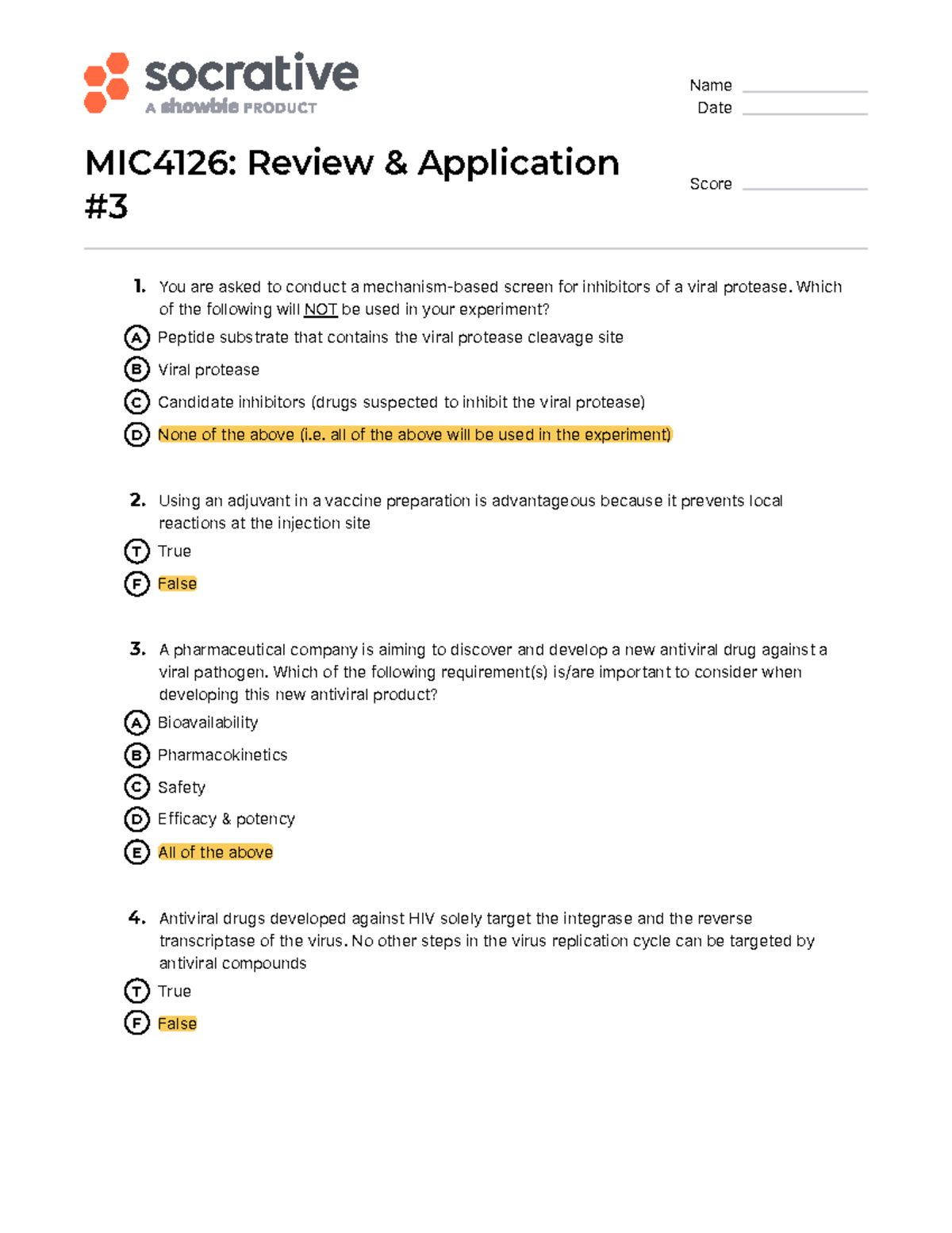 MIC4126 Review & Application #3 - Socrative Questions - Studocu