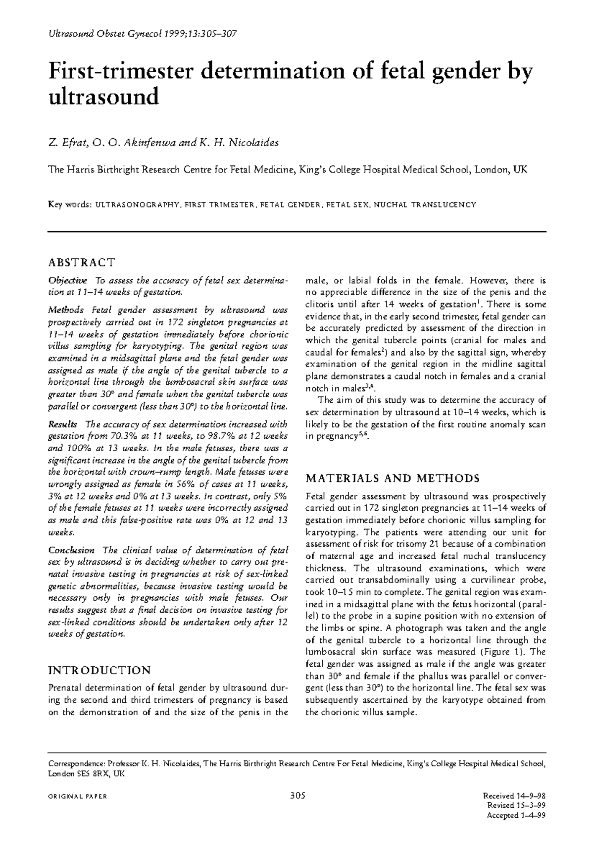 Ultrasound Obstet Gynecol: Fetal Gender Determination Study at 12 Weeks ...