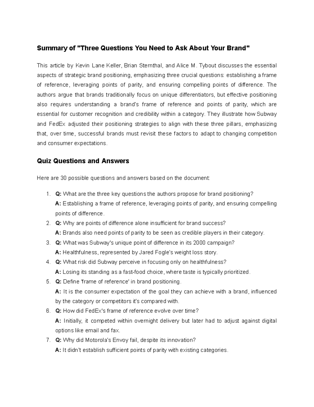 Possible-Q A-Summary - Possible Q&A of Strategic Management - Summary ...