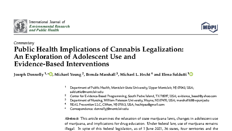 Public Health Implications of Cannabis Legalization: Adolescent Use ...