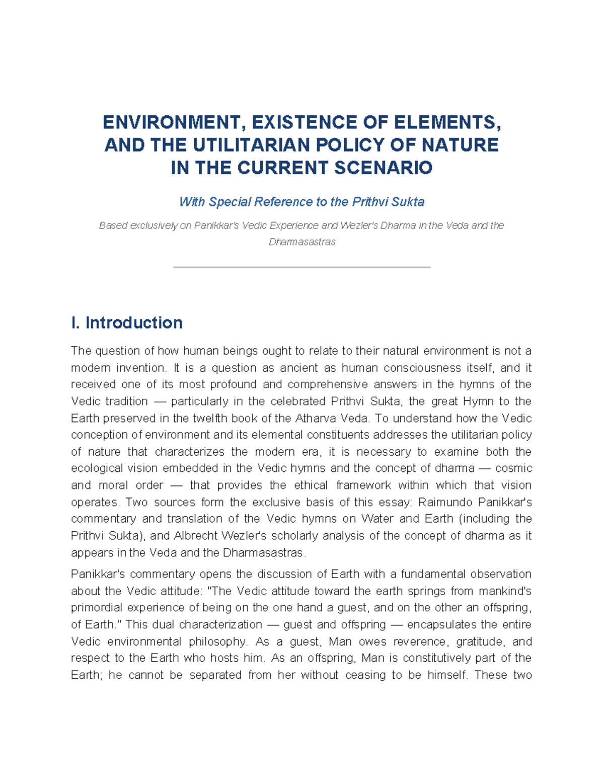 Prithvi Sukta: Vedic Insights on Environment & Utilitarian Policy - Studocu