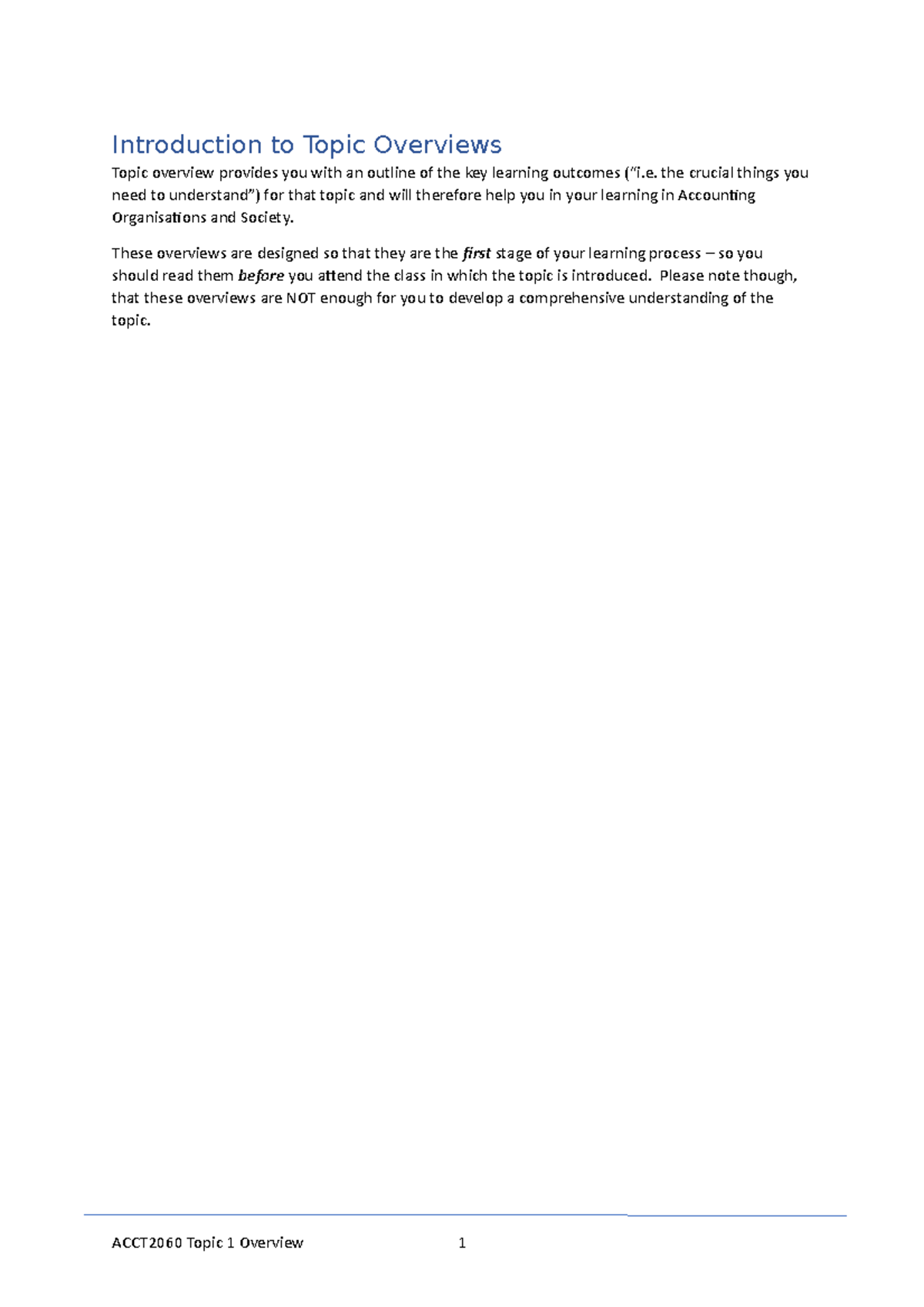 Topic 1 Overview-N - Introduction to Topic Overviews Topic overview ...