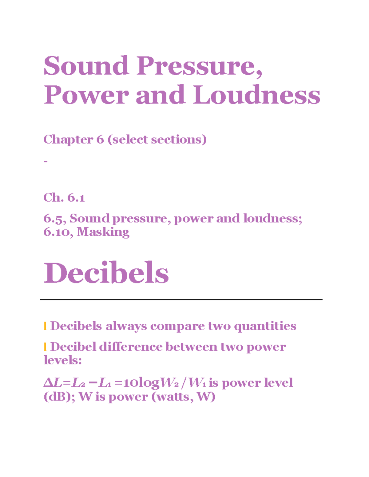 Chapter 6 Notes: Sound Pressure, Power, and Loudness Concepts - Studocu