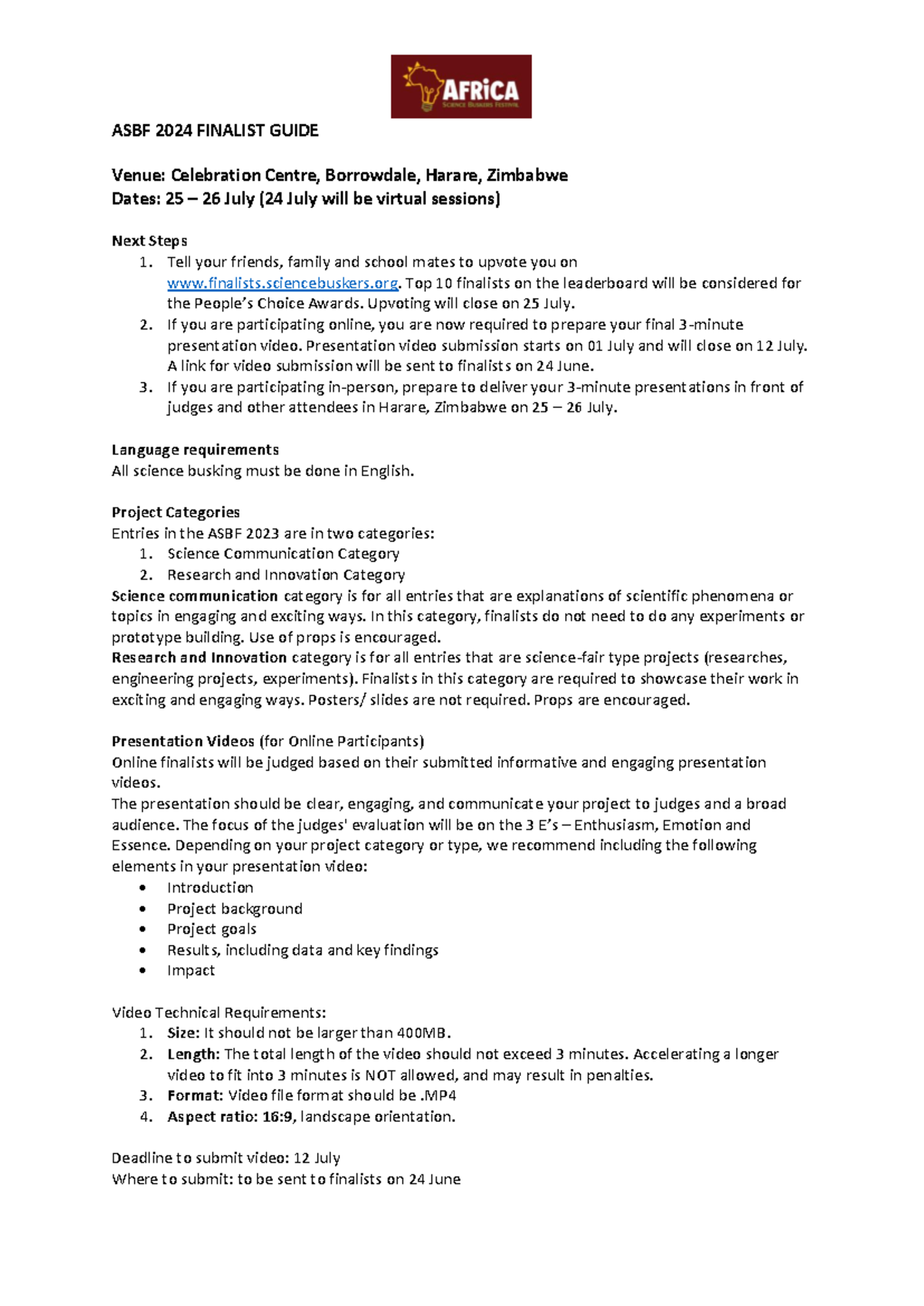 ASBF 2024 Finalists Guide: Venue, Dates, and Presentation Details - Studocu