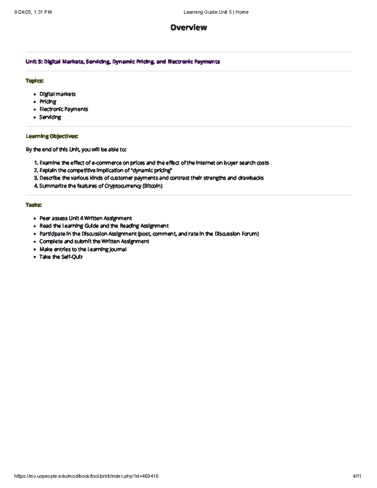 Learning Guide Unit 5: Digital Markets & Electronic Payments Overview ...
