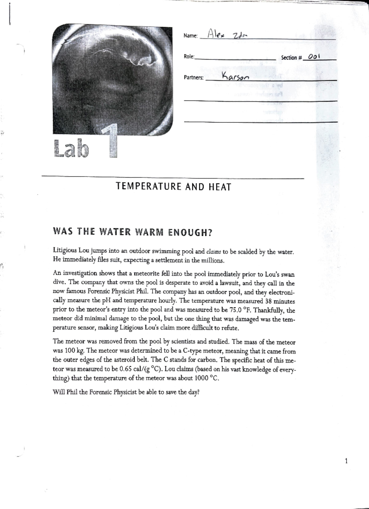 Physics Lab on Temperature and Heat Transfer (Course Code: LAB101 ...