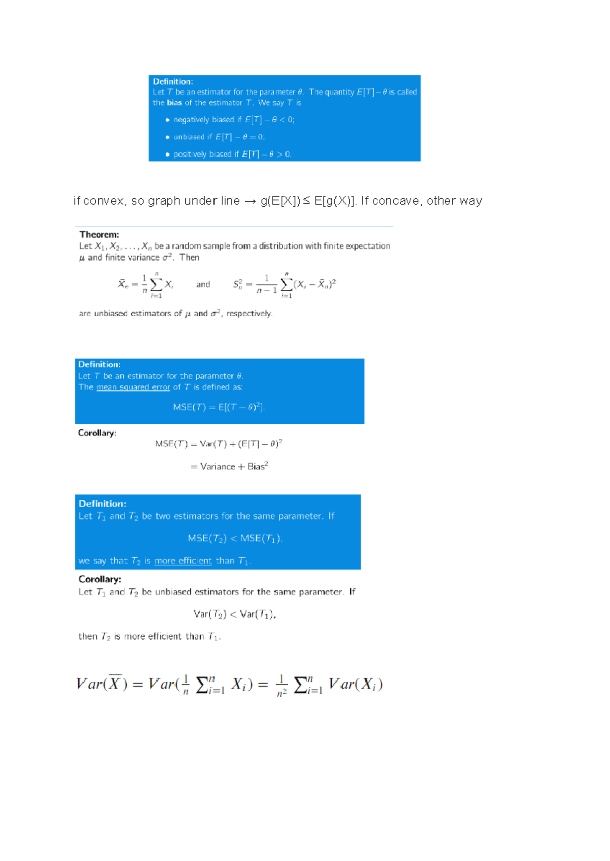 Statistics Formulas - Probability Theory and Statistics - if convex, so ...