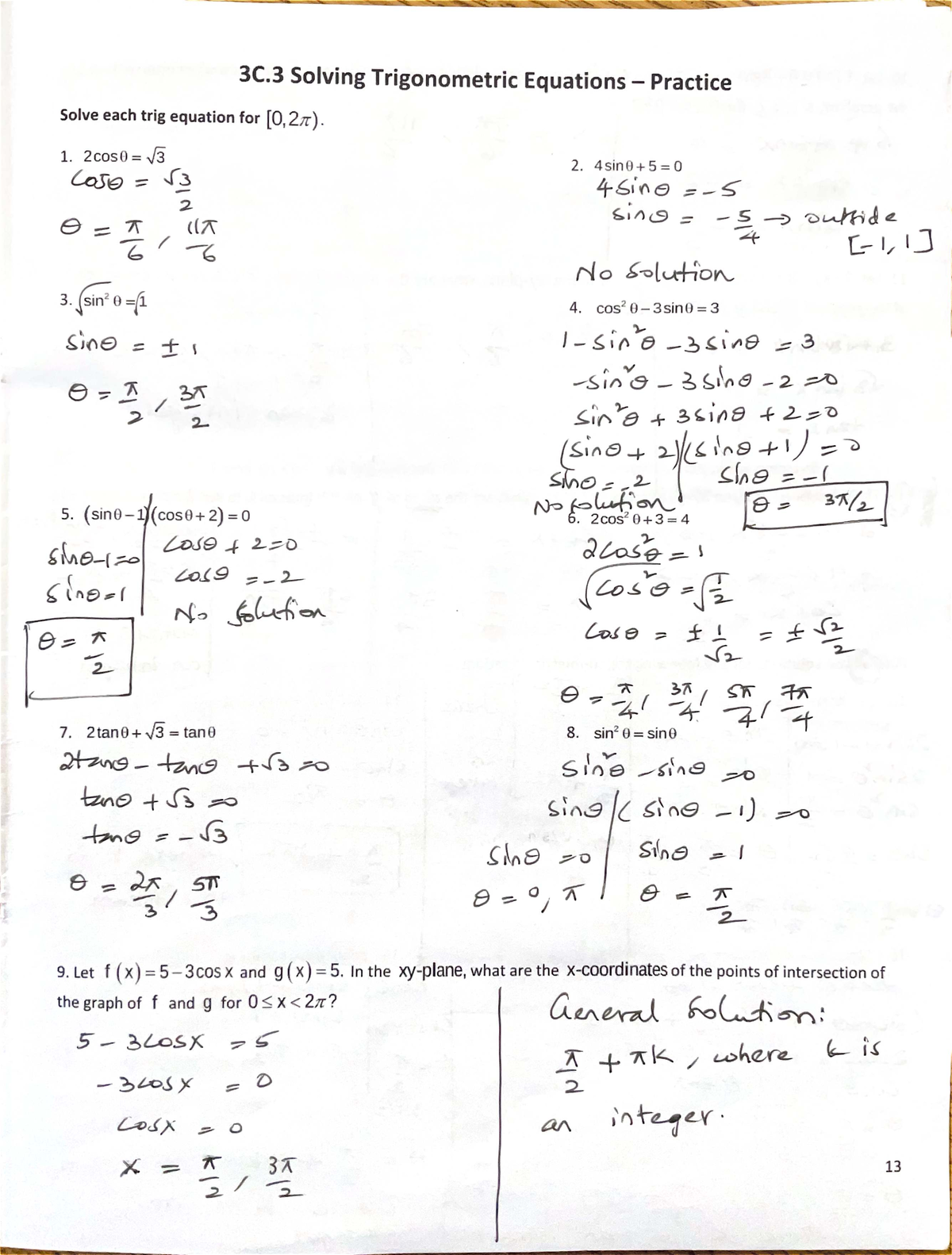 Key 3C.3 Trigonometric Equations Practice Solutions - Studocu
