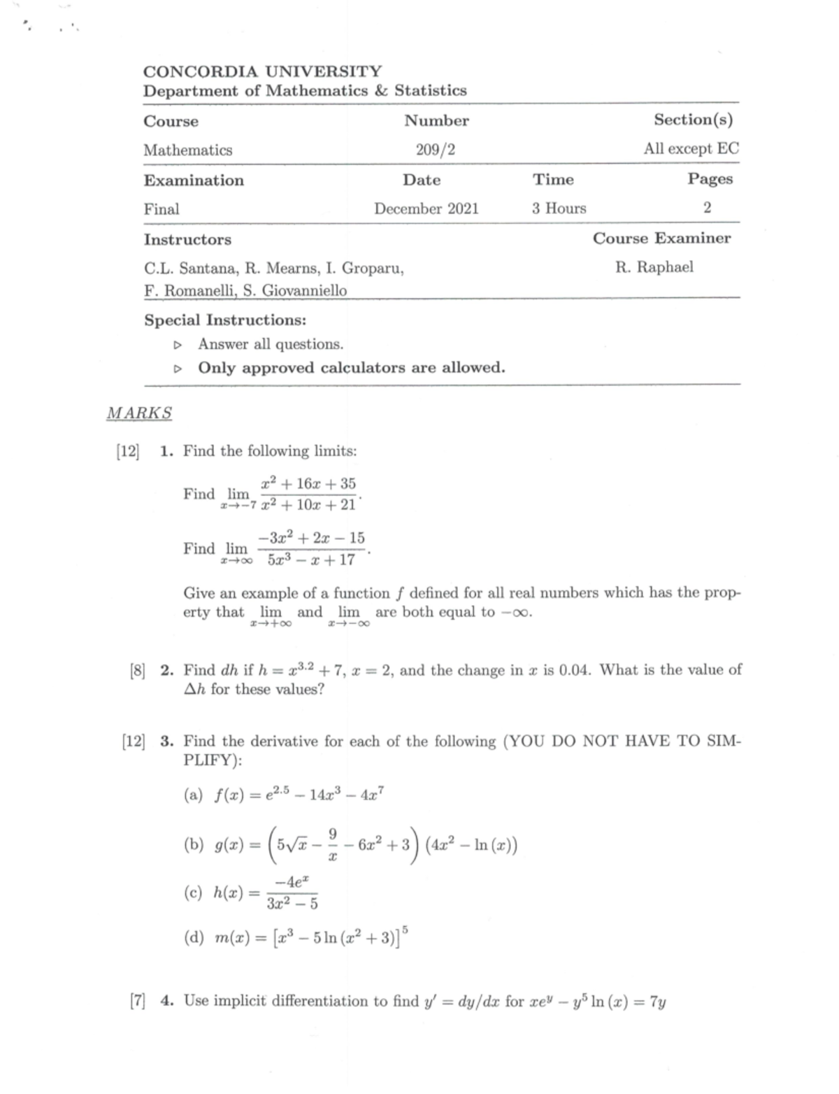 MATH209 Final EXAM AND Solutions FALL 2021 - MATH 209 - Concordia - Studocu