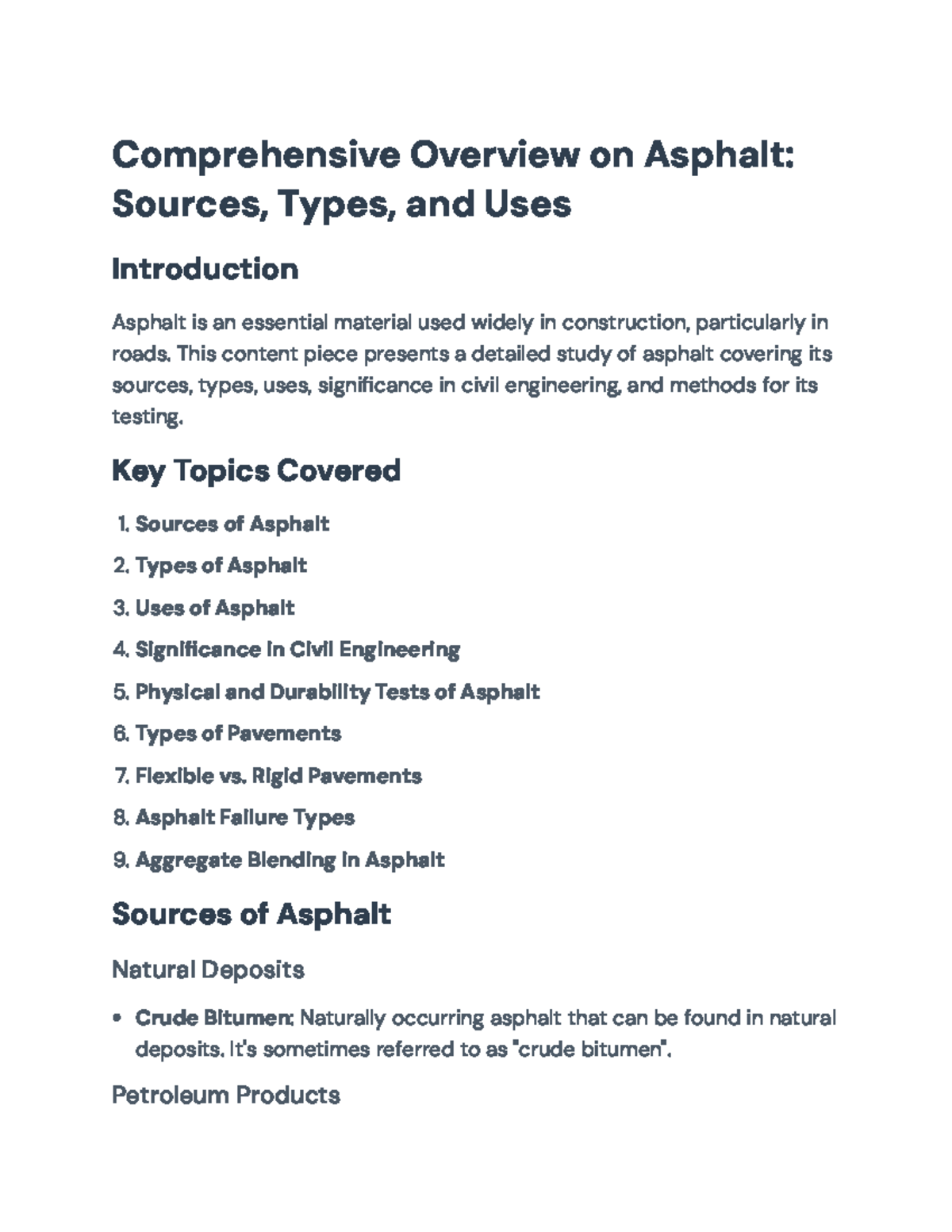 Comprehensive Study of Asphalt: Sources, Types & Uses in CE 101 - Studocu